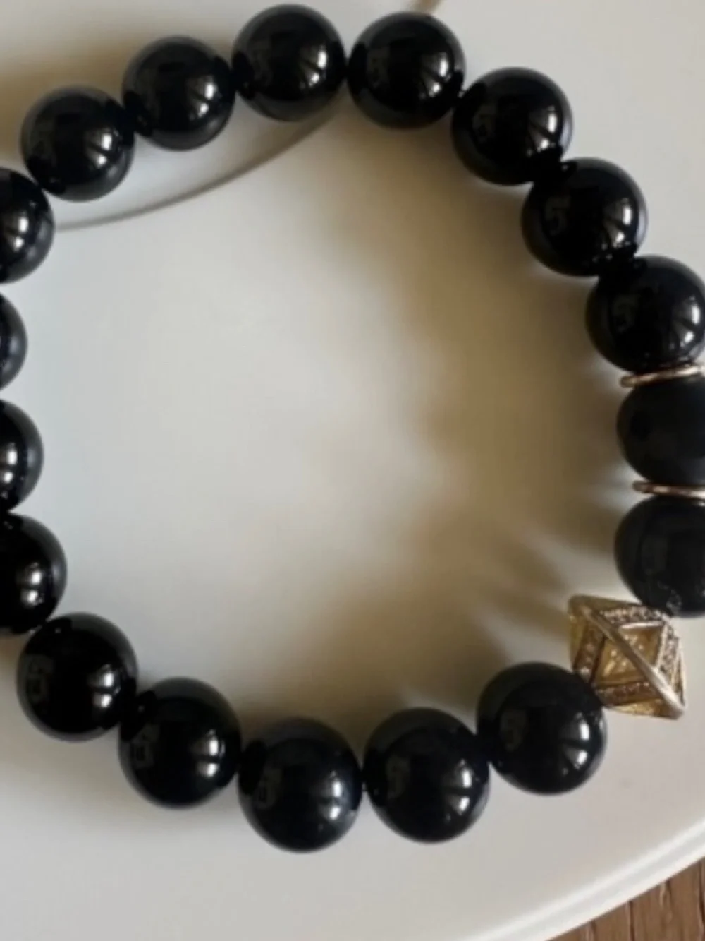 Classic 10mm Black Onyx Stretch Bracelet Gold Pavé Accents | Bold Stackable
